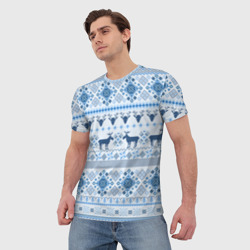 Мужская футболка 3D Blue sweater with reindeer - фото 2