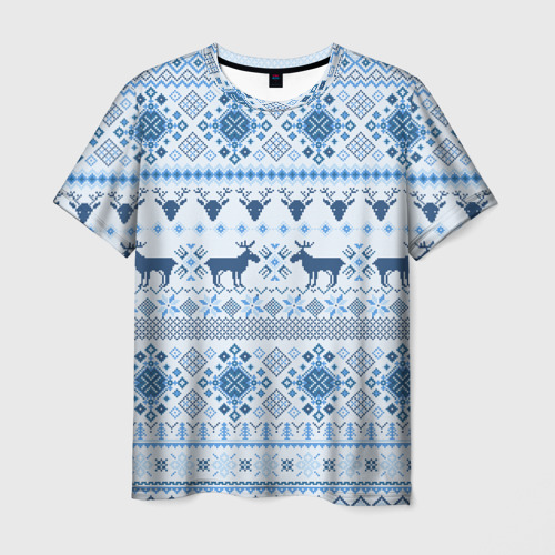 Мужская футболка 3D Blue sweater with reindeer, цвет 3D печать