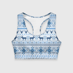 Женский спортивный топ 3D Blue sweater with reindeer