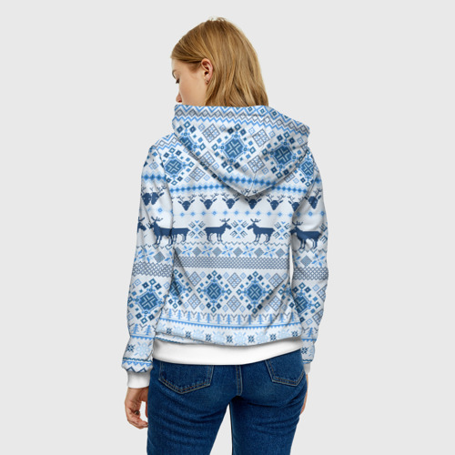 Женская толстовка 3D Blue sweater with reindeer, цвет 3D печать - фото 4