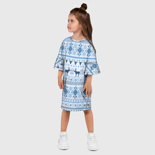 Детское платье 3D Blue sweater with reindeer, цвет 3D печать - фото 3