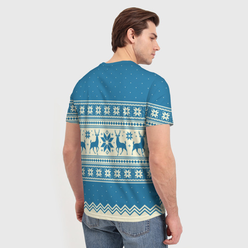 Мужская футболка 3D Sweater with deer on a blue background, цвет 3D печать - фото 4