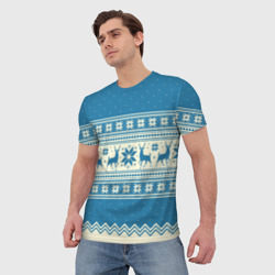 Мужская футболка 3D Sweater with deer on a blue background - фото 2