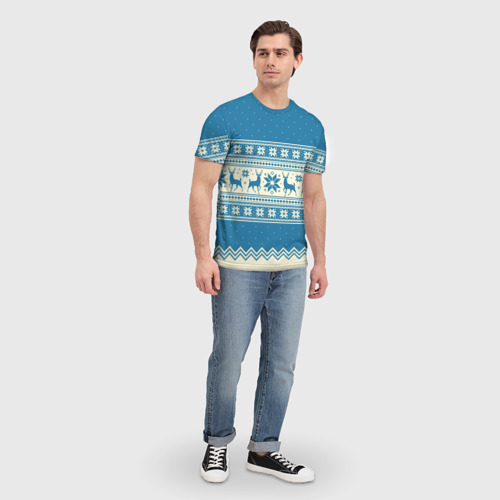 Мужская футболка 3D Sweater with deer on a blue background, цвет 3D печать - фото 5