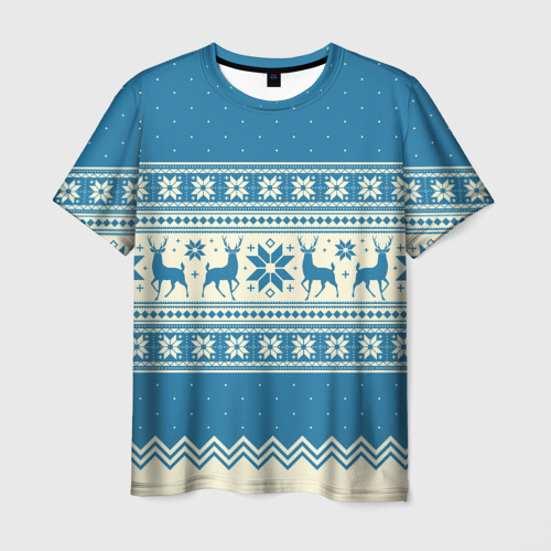 Мужская футболка 3D Sweater with deer on a blue background, цвет 3D печать