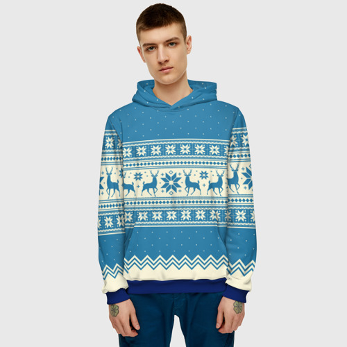 Мужская толстовка 3D Sweater with deer on a blue background, цвет синий - фото 3