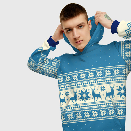 Мужская толстовка 3D Sweater with deer on a blue background, цвет синий - фото 5