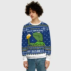 Мужской свитшот 3D I heard you like ugly sweaters - Кермит - фото 2