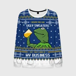 Мужской свитшот 3D I heard you like ugly sweaters - Кермит