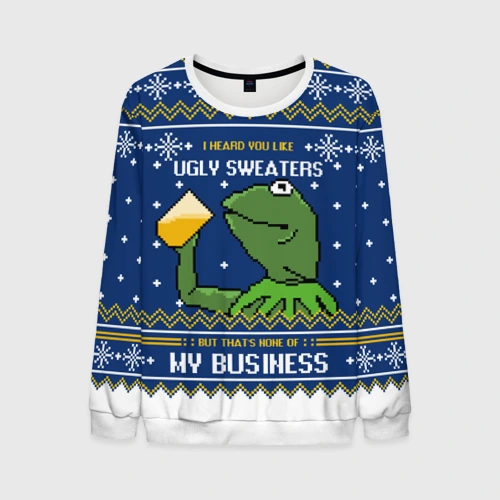 Мужской свитшот 3D I heard you like ugly sweaters - Кермит