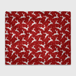 Плед 3D Красный паттерн с новогодними оленями