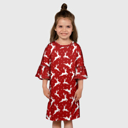 Детское платье 3D Красный паттерн с новогодними оленями - фото 2