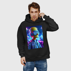 Мужское худи Oversize хлопок Cyber Bart - ai art - neon - фото 2