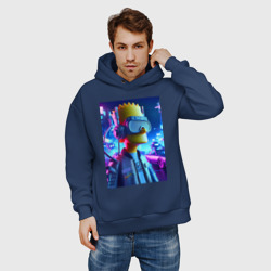 Мужское худи Oversize хлопок Cyber Bart - ai art - neon - фото 2