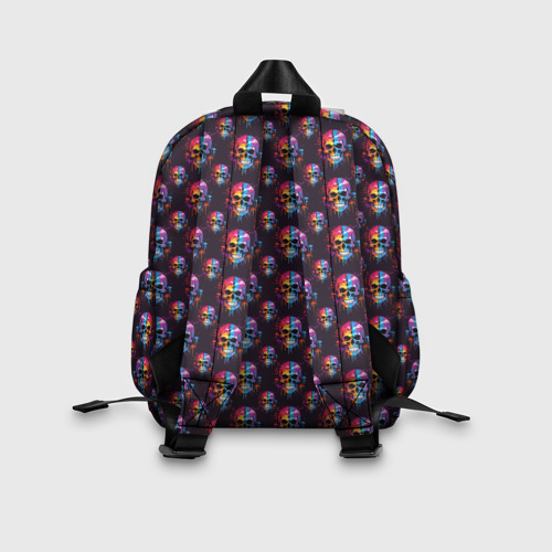 Детский рюкзак 3D с принтом Череп покрытый стекающей краской паттерн, вид сзади #2