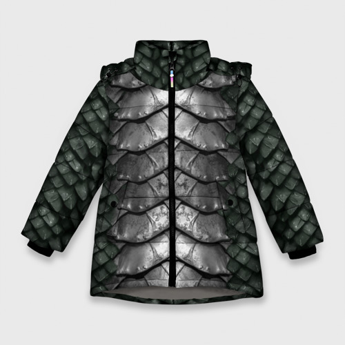 Зимняя куртка для девочек 3D с принтом Dragon scales armor, вид спереди #2