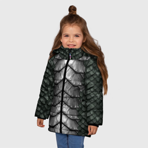 Зимняя куртка для девочек 3D с принтом Dragon scales armor, фото на моделе #1
