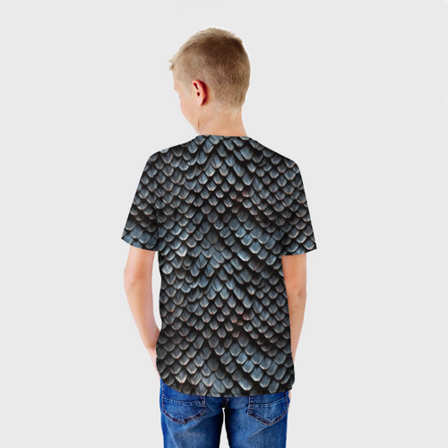 Детская футболка 3D с принтом Паттерн чешуя дракона, вид сзади #2