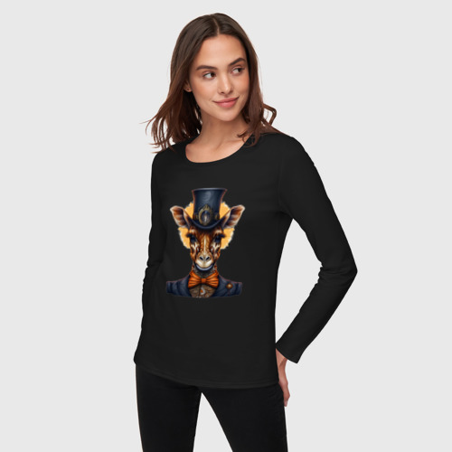 Женский лонгслив хлопок Граф жираф в костюме, цвет черный - фото 3