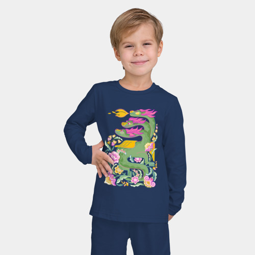 Детская пижама с лонгсливом хлопок с принтом Змей Горыныч: добрый русский дракон, фото на моделе #1