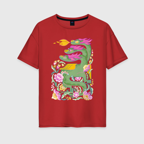Женская футболка хлопок Oversize Змей Горыныч: добрый русский дракон, цвет красный