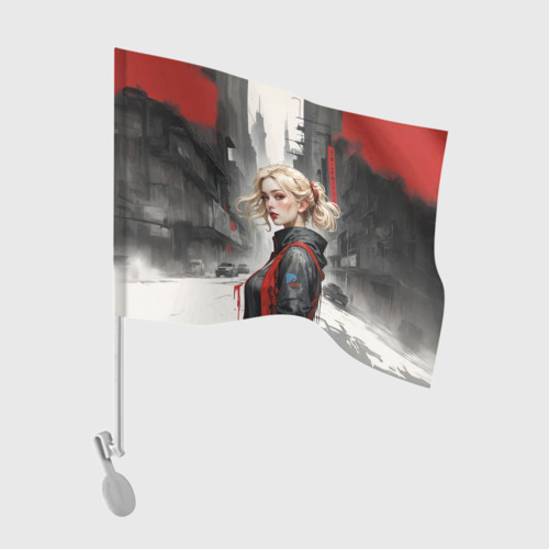 Флаг для автомобиля Девушка в красной жилетке 