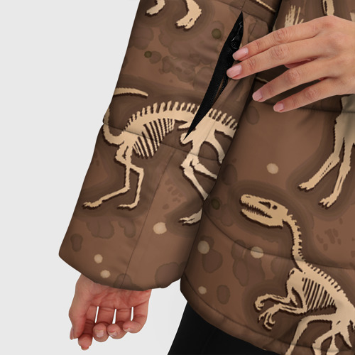Женская зимняя куртка 3D с принтом Dinosaurs bones, фото #4