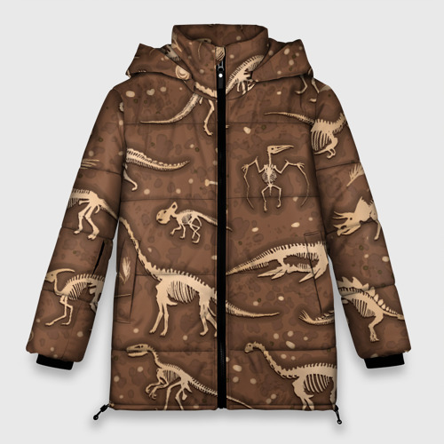 Женская зимняя куртка 3D с принтом Dinosaurs bones, вид спереди #2