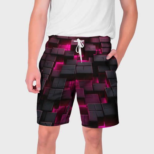 Мужские шорты 3D с принтом Фиолетовые и черные камни, вид спереди #2