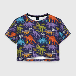 Женская футболка Crop-top 3D Мультяшные динозавры 