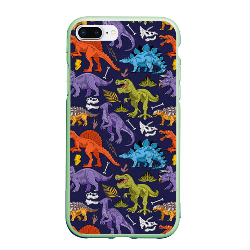 Чехол для iPhone 7Plus/8 Plus матовый Мультяшные динозавры , цвет салатовый