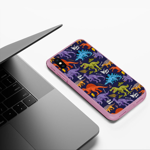 Чехол для iPhone XS Max матовый Мультяшные динозавры , цвет розовый - фото 5
