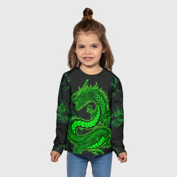 Лонгслив с принтом Зеленый дракон с эффектом свечения для ребенка, вид на модели спереди №3. Цвет основы: белый