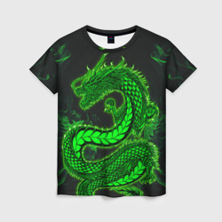Женская футболка 3D Зеленый дракон с эффектом свечения