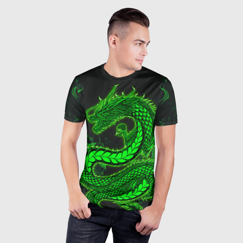 Мужская футболка 3D Slim Зеленый дракон с эффектом свечения, цвет 3D печать - фото 3