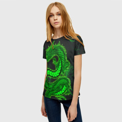 Женская футболка 3D Зеленый дракон с эффектом свечения - фото 2