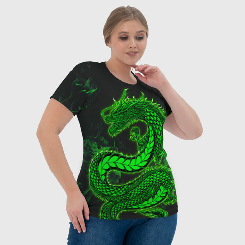 Женская футболка 3D Зеленый дракон с эффектом свечения, цвет 3D печать - фото 6