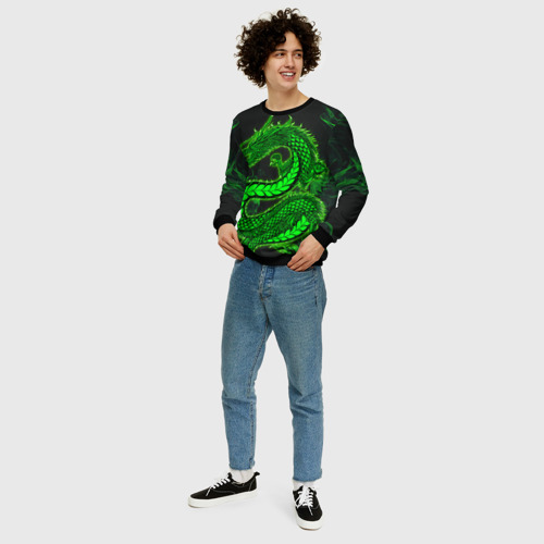 Мужской свитшот 3D Зеленый дракон с эффектом свечения, цвет черный - фото 5