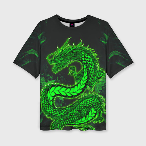 Женская футболка oversize 3D Зеленый дракон с эффектом свечения, цвет 3D печать