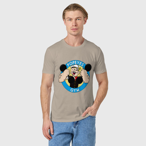 Мужская футболка хлопок с принтом Popeye GYM, фото на моделе #1
