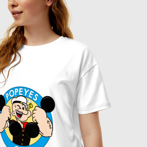 Женская футболка хлопок Oversize с принтом Popeye GYM, фото на моделе #1