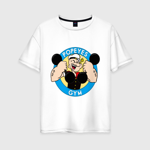 Женская футболка хлопок Oversize с принтом Popeye GYM, вид спереди #2