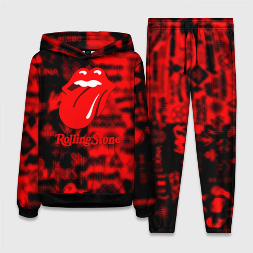 Женский костюм с толстовкой 3D Rolling Stones logo групп, цвет черный