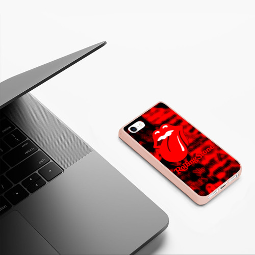 Чехол для iPhone 5/5S матовый Rolling Stones logo групп, цвет светло-розовый - фото 5