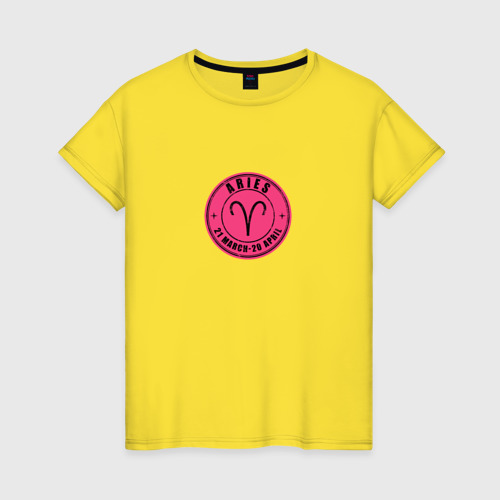 Женская футболка хлопок Овен розовый Aries, цвет желтый