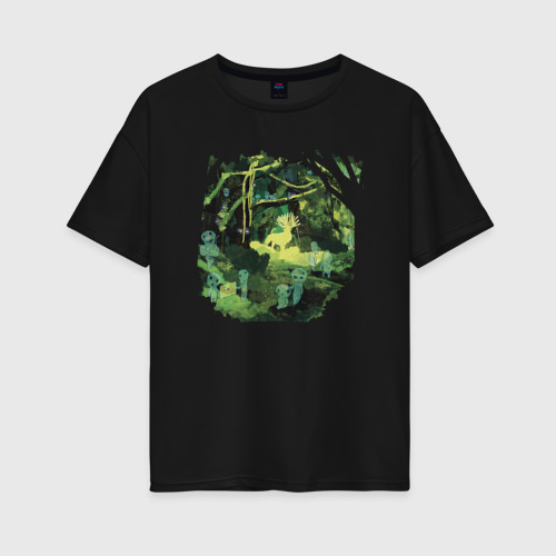 Женская футболка хлопок Oversize Лес принцессы Мононоке, цвет черный