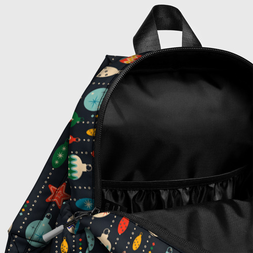 Детский рюкзак 3D с принтом Новогодние ёлочные игрушки на черном фоне, фото #4
