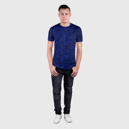 Мужская футболка 3D Slim с принтом Тёмно-синий текстура, вид сбоку #3