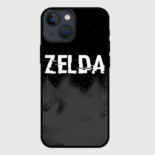 Чехол для iPhone 13 mini с принтом Zelda glitch на темном фоне посередине, вид спереди #2