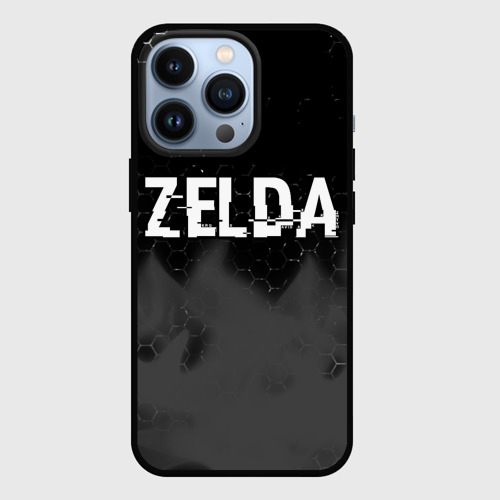Чехол для iPhone 13 Pro с принтом Zelda glitch на темном фоне посередине, вид спереди #2
